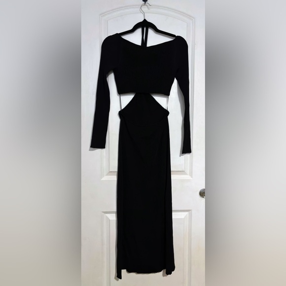 Cult Gaia Enzo Ribbed Knit Maxi Dress cut out halter long sleeve black L - Picture 2 of 16